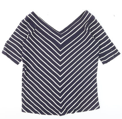 Jasper Conran Women’s Blue Striped V-Neck Short Sleeve Top Size 14