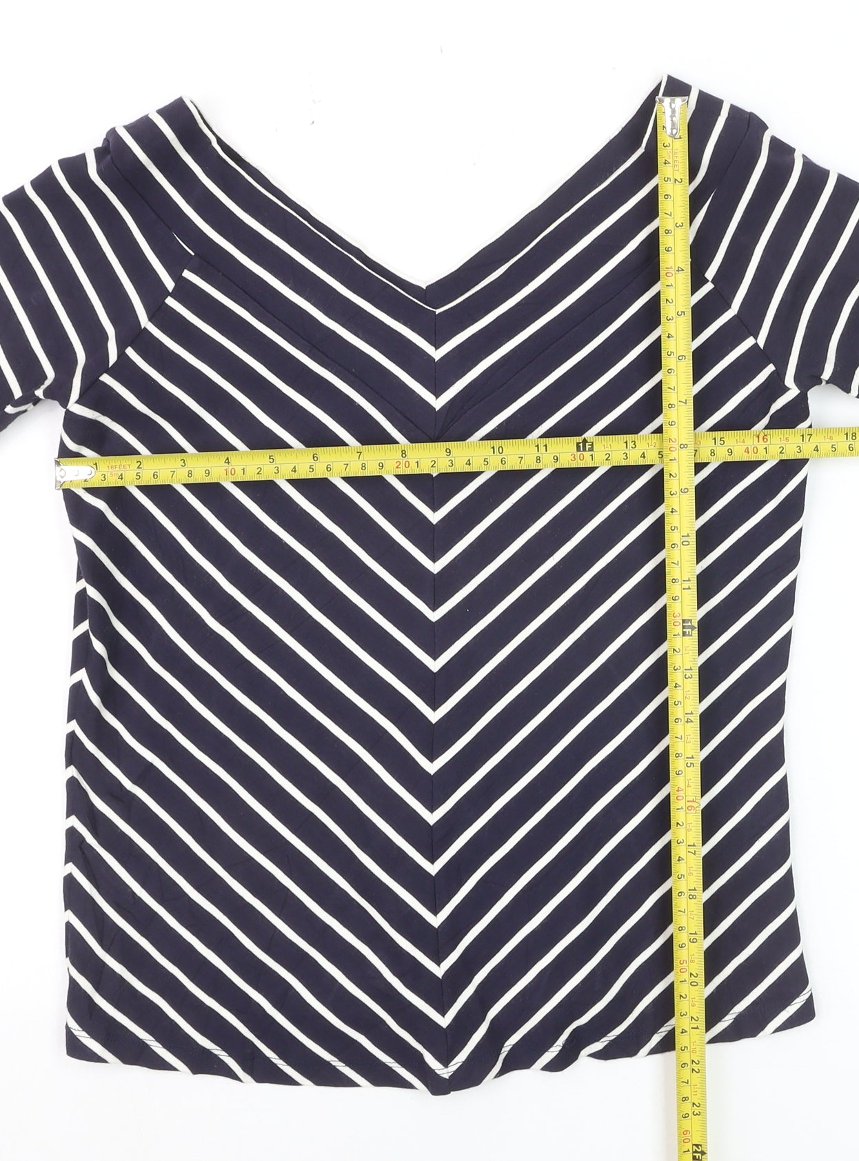 Jasper Conran Women’s Blue Striped V-Neck Short Sleeve Top Size 14