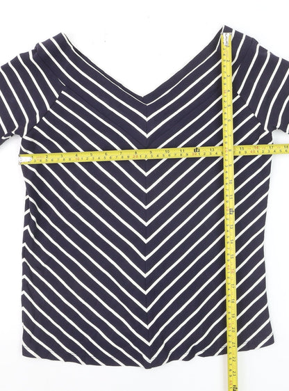 Jasper Conran Women’s Blue Striped V-Neck Short Sleeve Top Size 14
