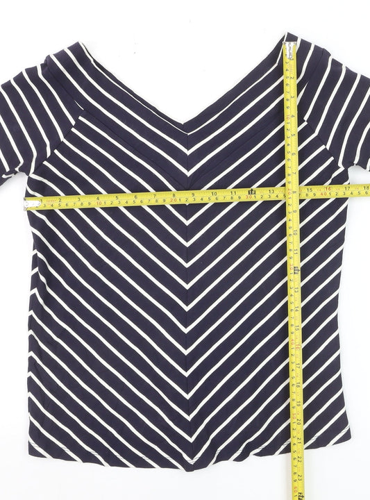 Jasper Conran Women’s Blue Striped V-Neck Short Sleeve Top Size 14