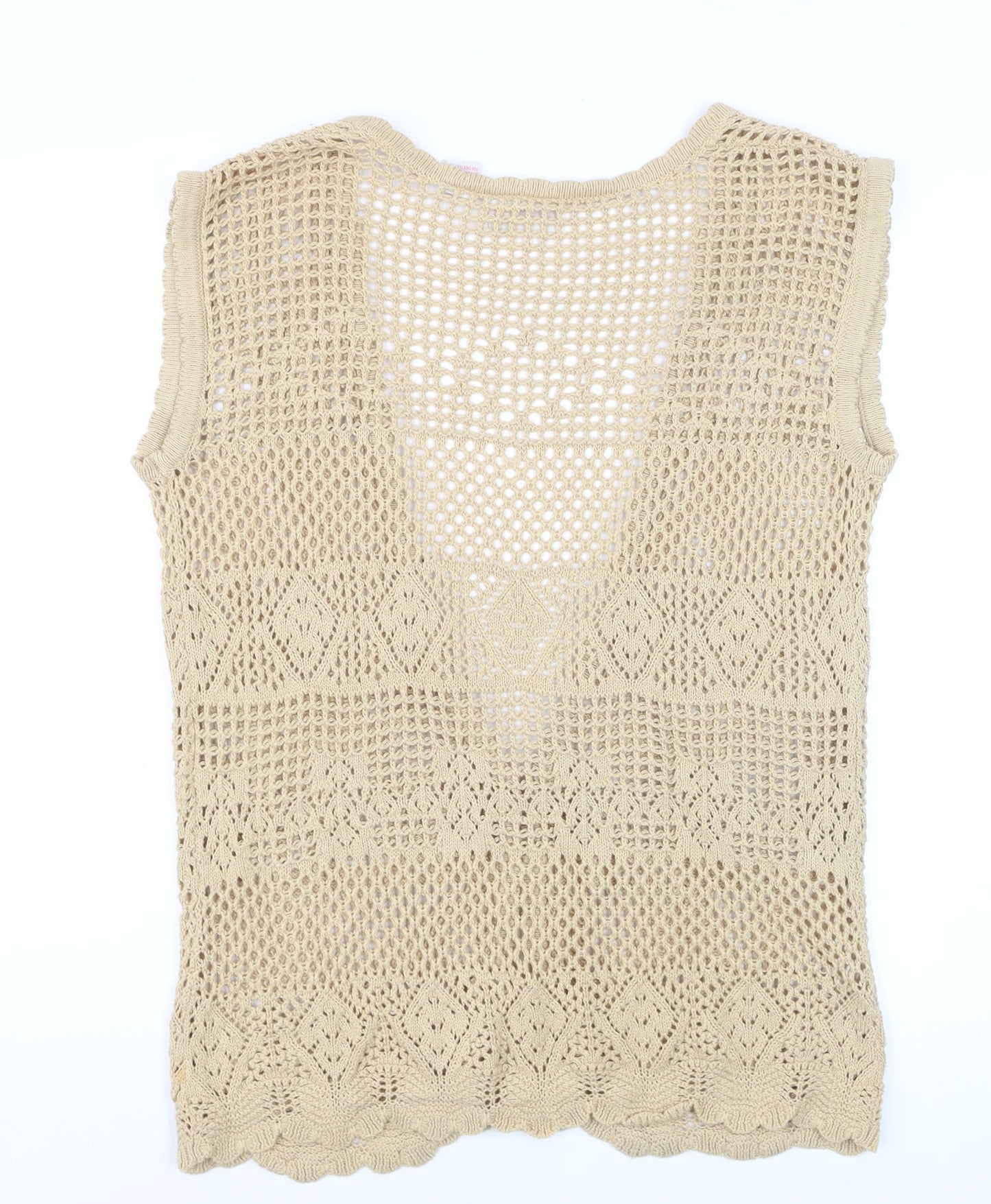 Crystal-Kobe Women’s Beige Crochet Cotton Bohemian Sleeveless Blouse M