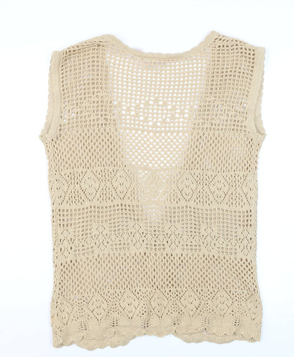 Crystal-Kobe Women’s Beige Crochet Cotton Bohemian Sleeveless Blouse M