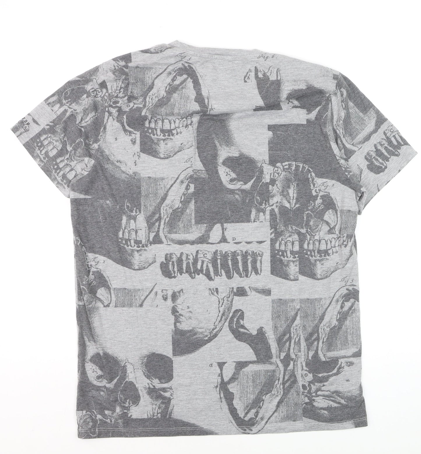 Firetrap Men's Grey Skull Print Crew Neck T-Shirt Size L