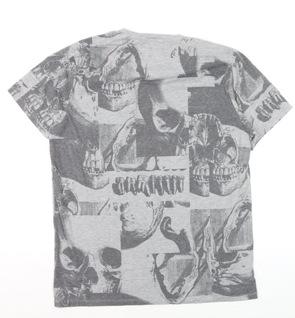 Firetrap Men's Grey Skull Print Crew Neck T-Shirt Size L