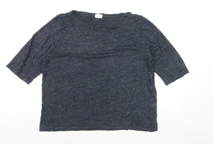 TOAST Women Grey Linen 3/4 Sleeve Relaxed Fit T-Shirt M
