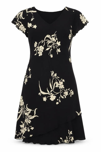 S.L. Fashions Women’s Black Floral Asymmetric Dress Size 10