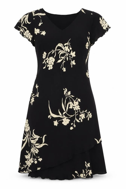 S.L. Fashions Women’s Black Floral Asymmetric Dress Size 10