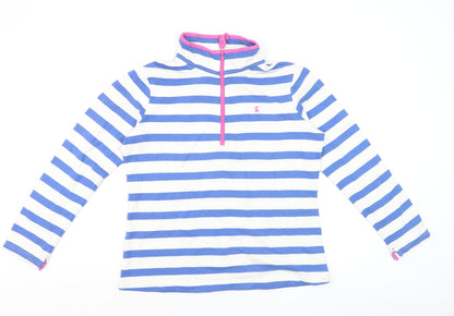 Joules Women's Blue Striped 1/4 Zip Sweatshirt UK 14 Cotton Blend