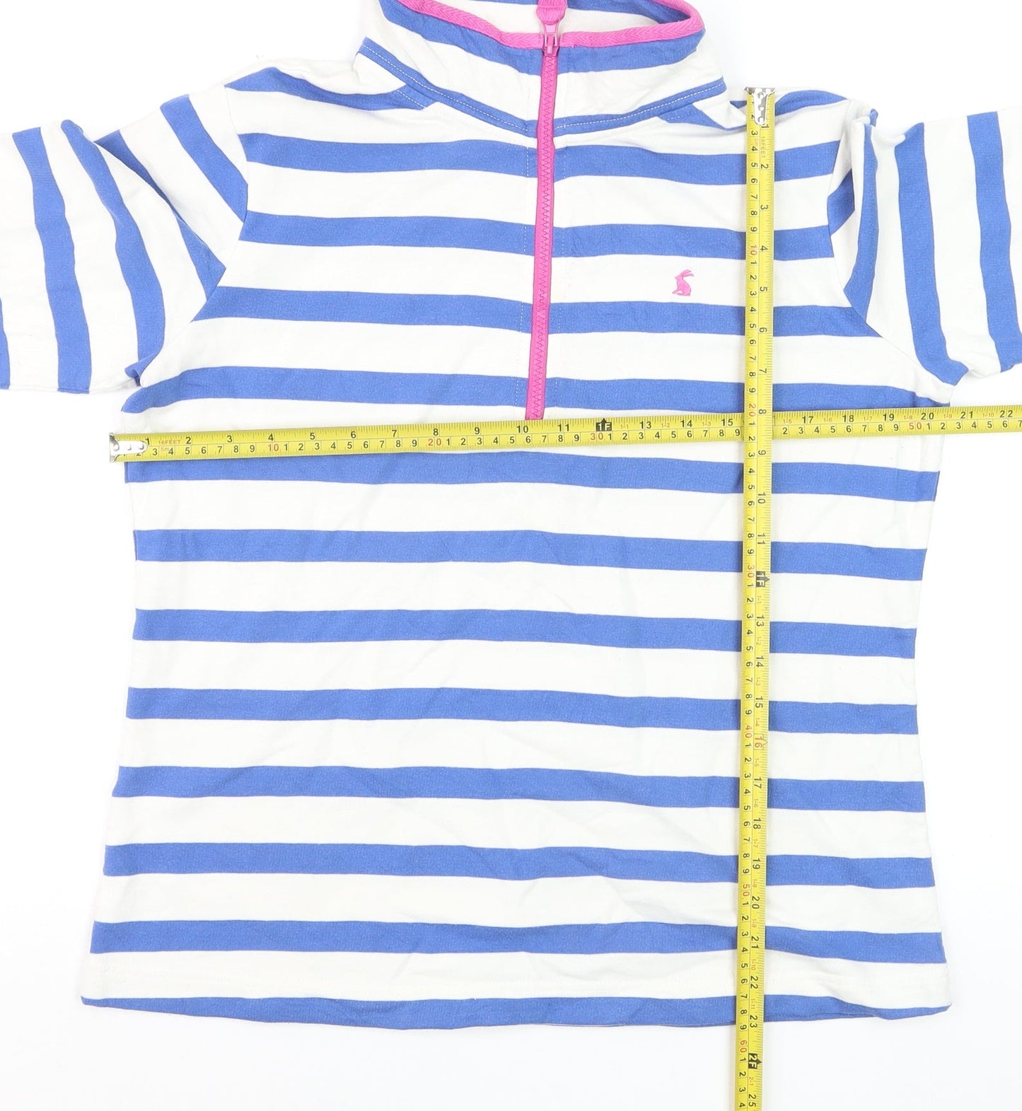 Joules Women's Blue Striped 1/4 Zip Sweatshirt UK 14 Cotton Blend