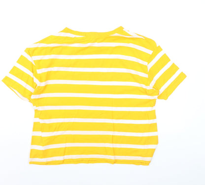 Zara Trafaluc Women's Yellow Striped Cropped Cotton T-Shirt S