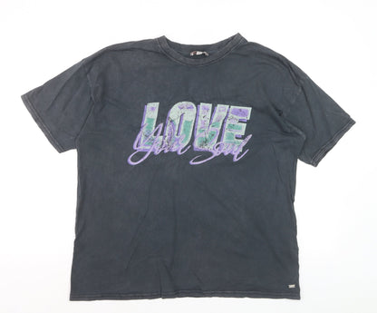 Pull&Bear Womens Black Love Your Soul Graphic T-Shirt Size 8