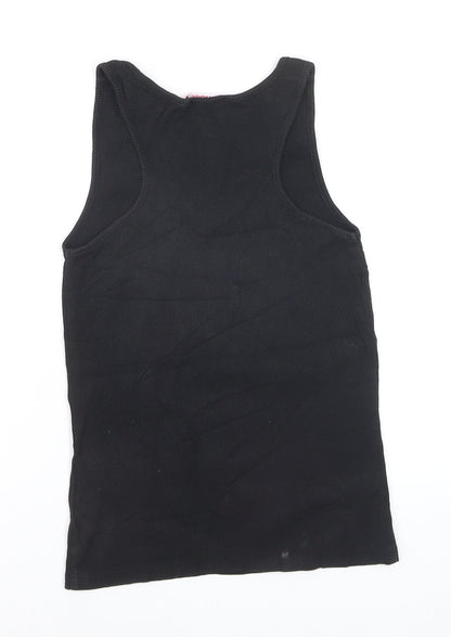 Guess Womens Black XS V-Neck Logo Tank Top