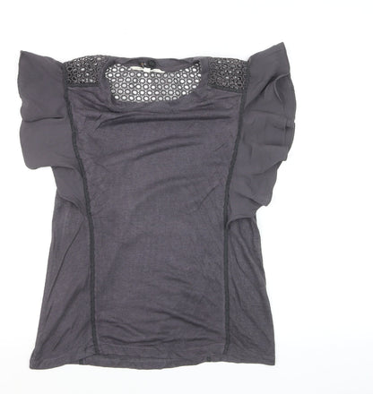 Nine by Savannah Miller Women's Grey Lace Ruffle Blouse Size 12