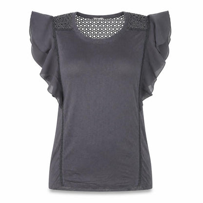 Nine by Savannah Miller Women's Grey Lace Ruffle Blouse Size 12