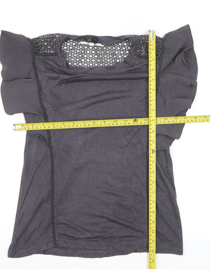 Nine by Savannah Miller Women's Grey Lace Ruffle Blouse Size 12