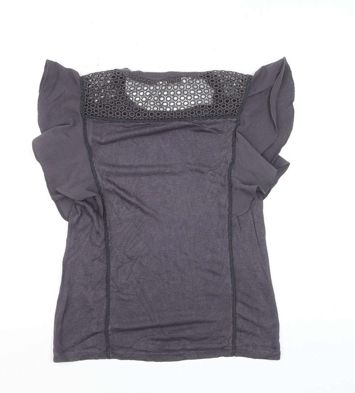 Nine by Savannah Miller Women's Grey Lace Ruffle Blouse Size 12
