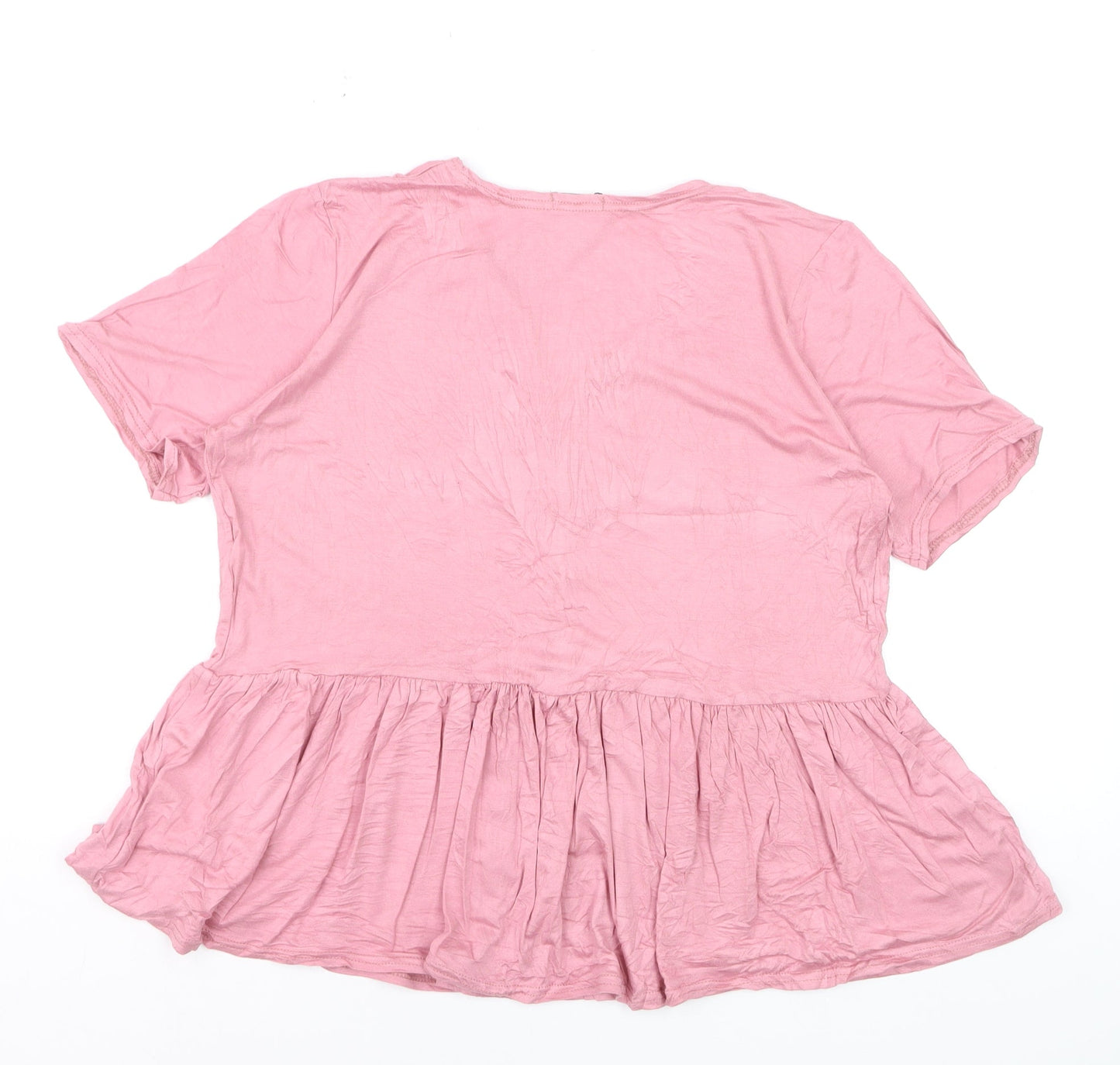 Boohoo Women's Pink Peplum V-Neck Short Sleeve Blouse Size 16