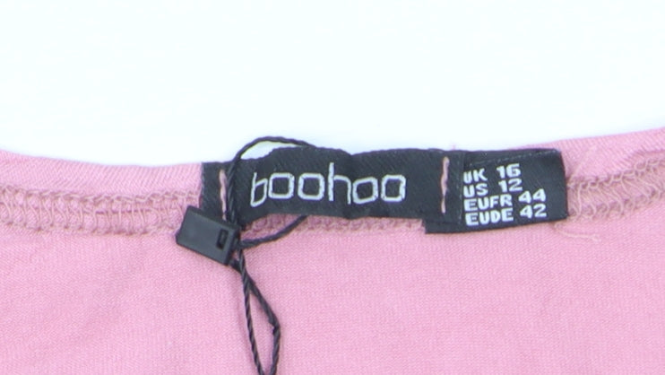 Boohoo Women's Pink Peplum V-Neck Short Sleeve Blouse Size 16