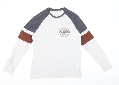 Easy Men’s White California Long Sleeve Cotton Raglan Top Size M