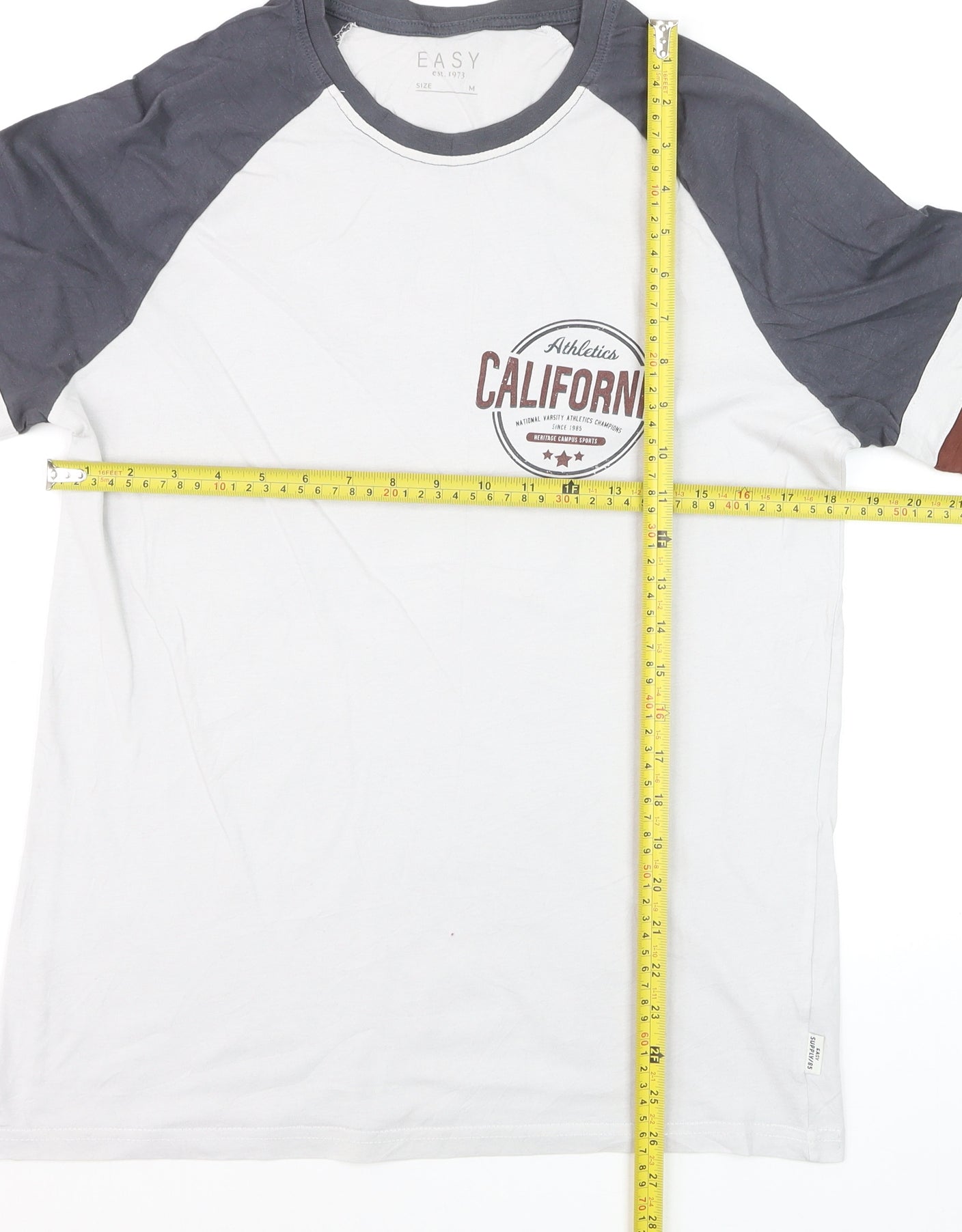 Easy Men’s White California Long Sleeve Cotton Raglan Top Size M