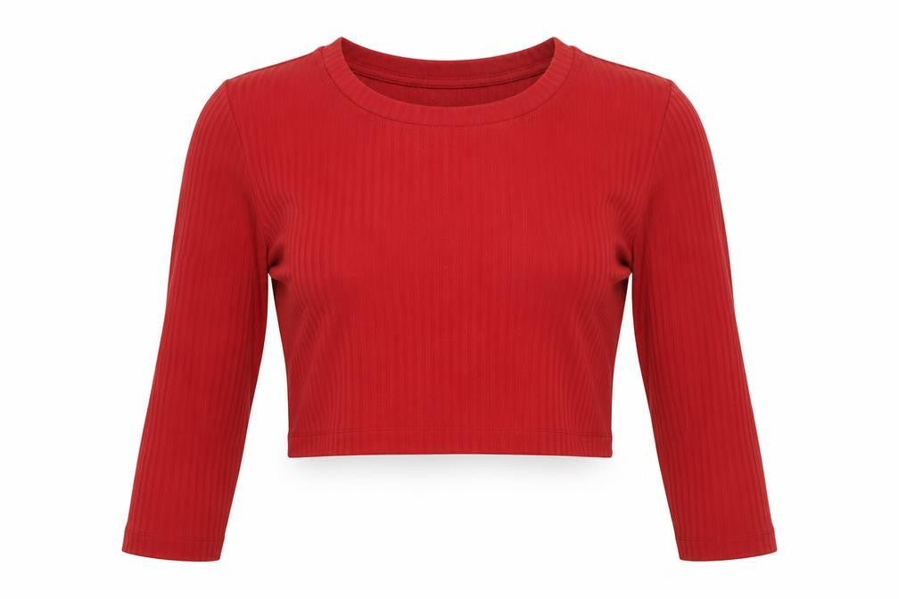 H&M Maternity Red Cropped Long Sleeve Jersey T-Shirt Size 14