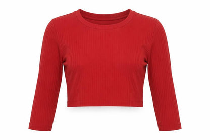 H&M Maternity Red Cropped Long Sleeve Jersey T-Shirt Size 14