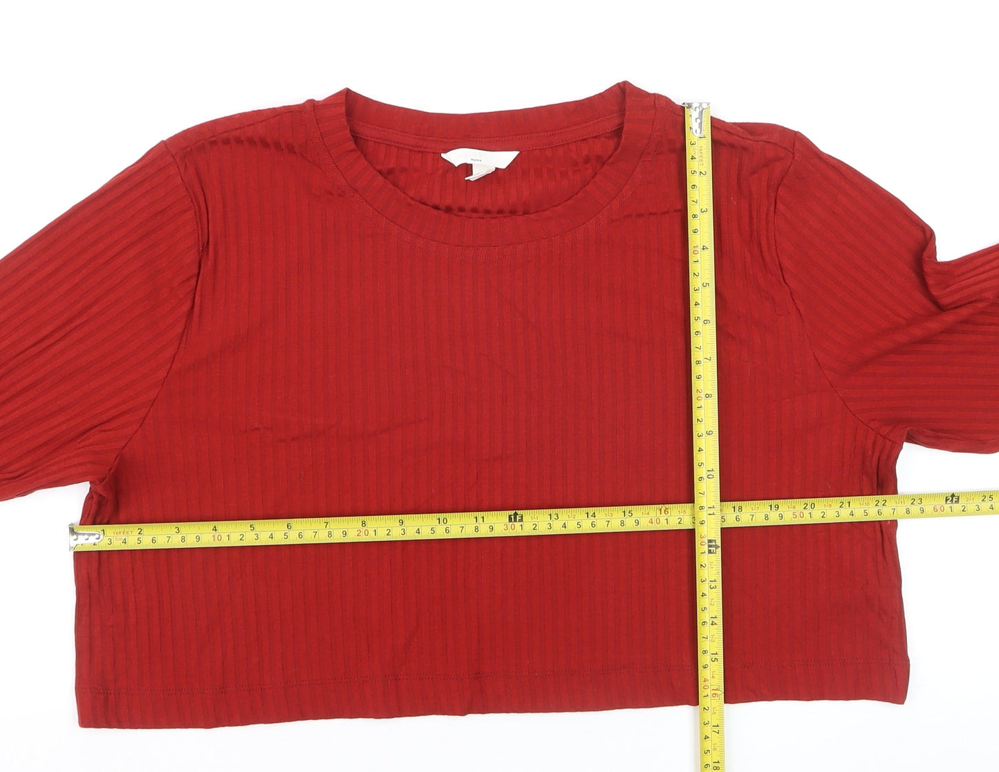 H&M Maternity Red Cropped Long Sleeve Jersey T-Shirt Size 14