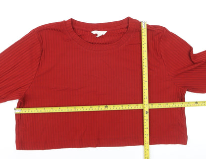 H&M Maternity Red Cropped Long Sleeve Jersey T-Shirt Size 14
