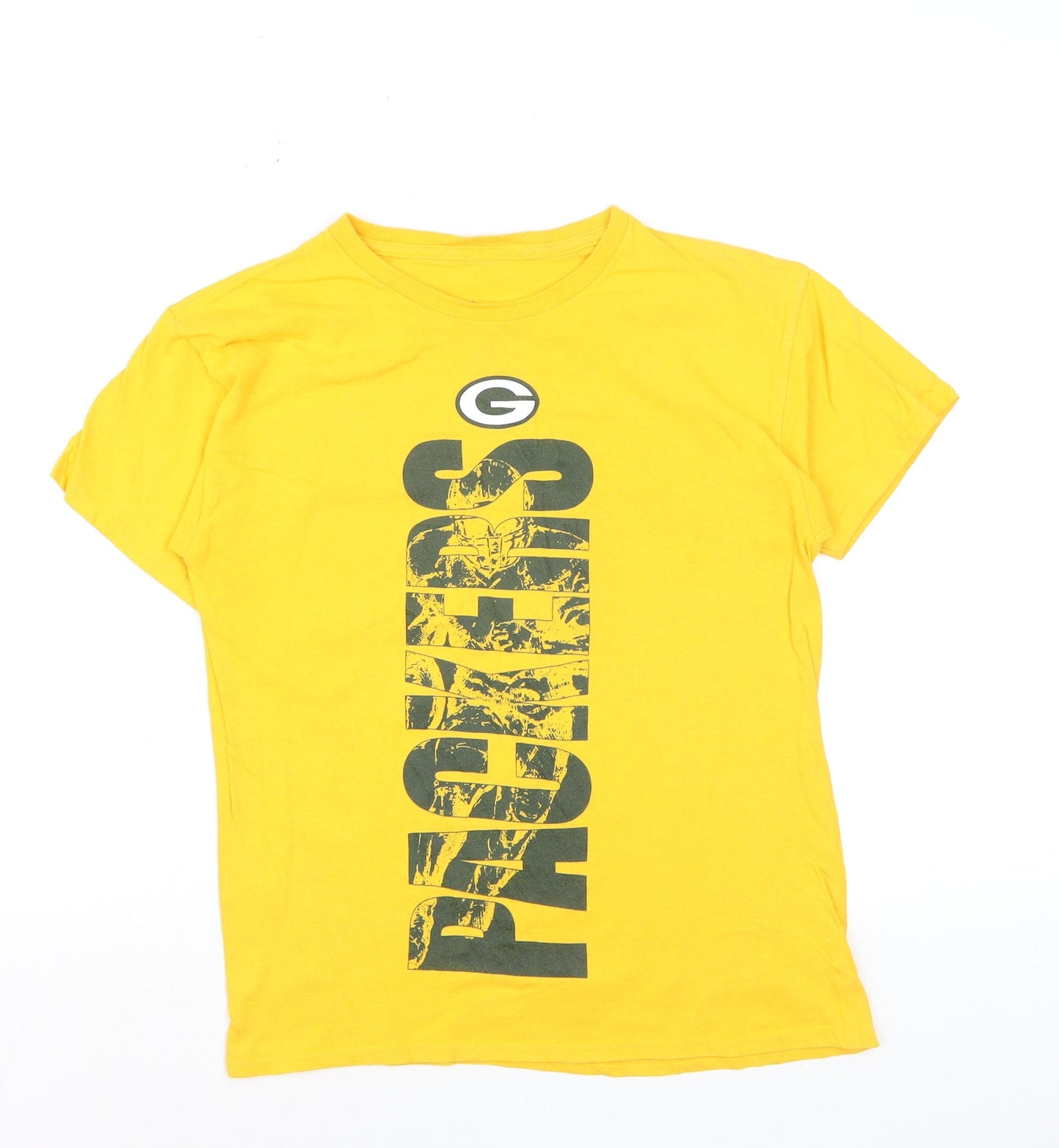 NFL Team Boys Yellow Green Bay Packers T-Shirt Size 14-16 Years Cotton