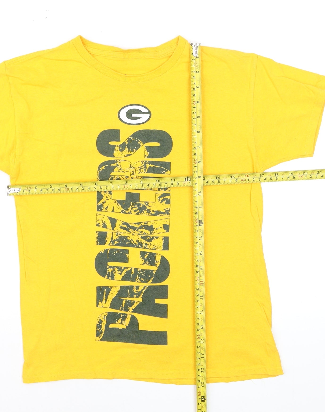 NFL Team Boys Yellow Green Bay Packers T-Shirt Size 14-16 Years Cotton