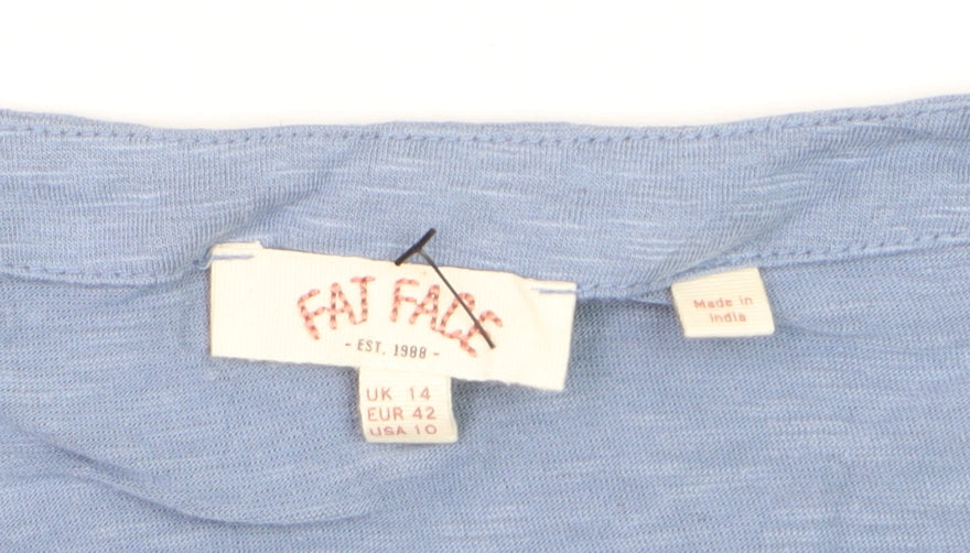 Fat Face Women’s Blue Cotton Wrap Blouse Size 14 3/4 Sleeve