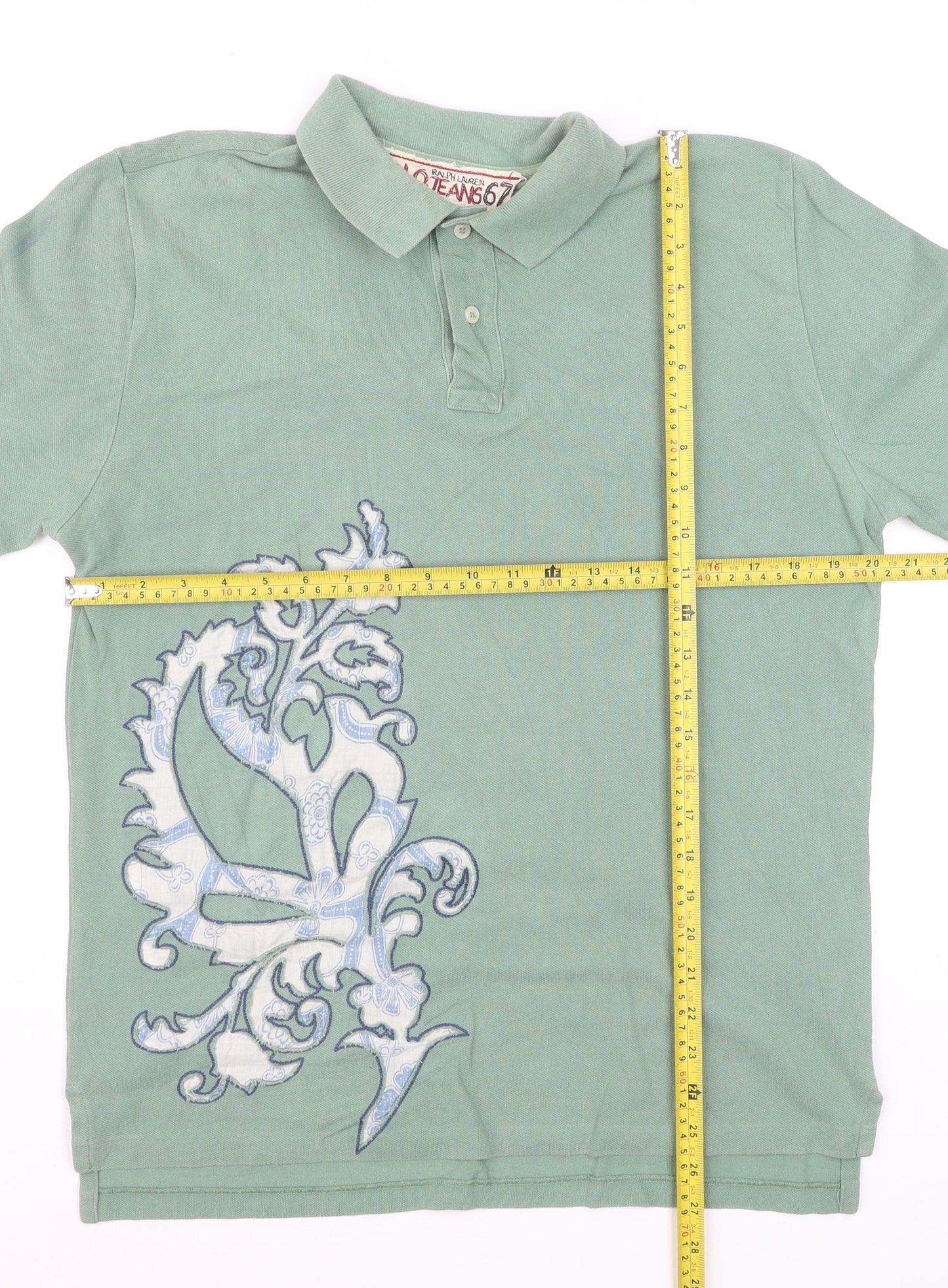 Ralph Lauren Polo Jeans Green Men's Polo Shirt L 100% Cotton Graphic