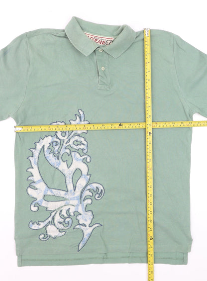 Ralph Lauren Polo Jeans Green Men's Polo Shirt L 100% Cotton Graphic