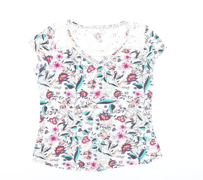 Mantaray Womens Multicoloured Floral Cotton V-Neck T-Shirt Size 10