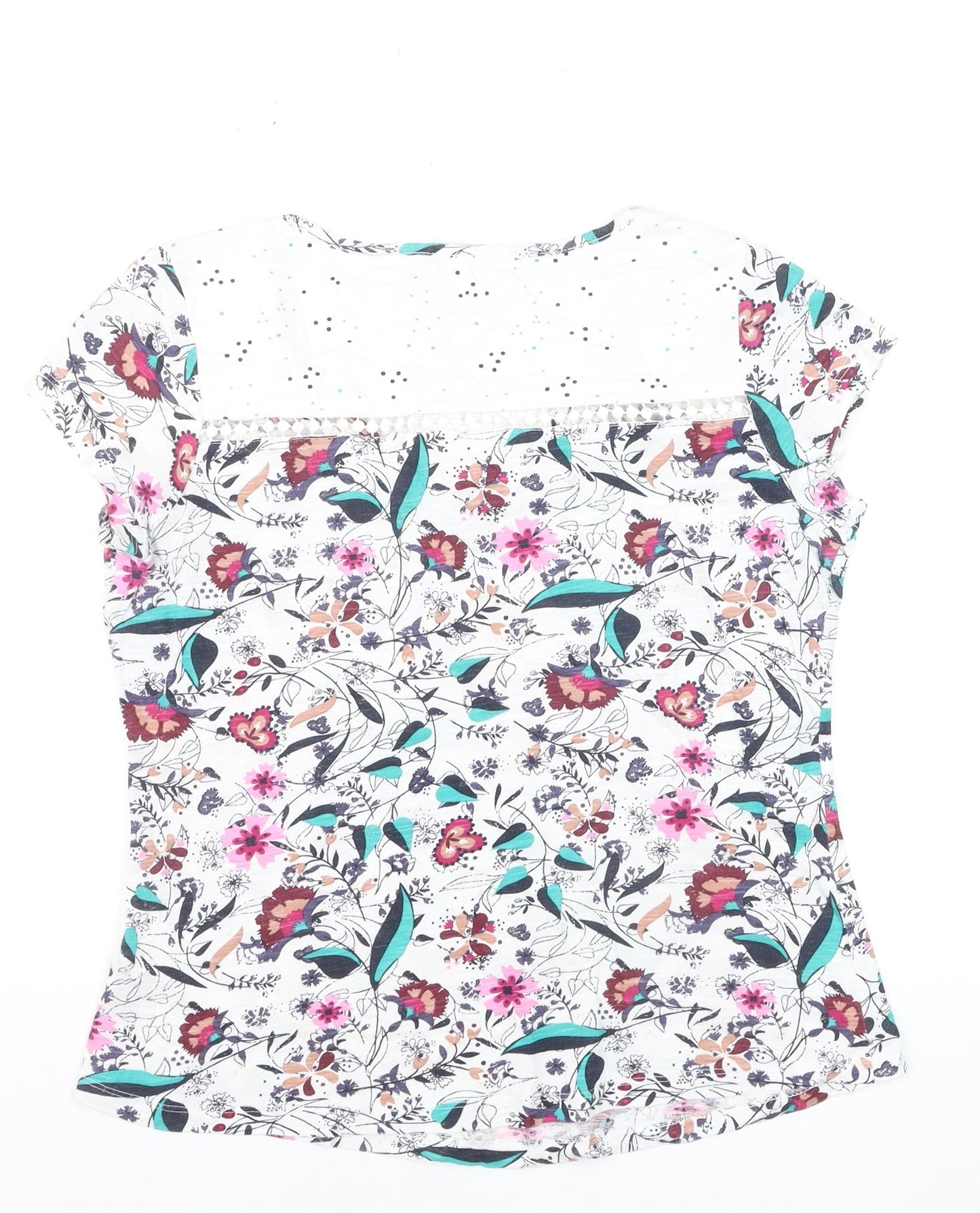 Mantaray Womens Multicoloured Floral Cotton V-Neck T-Shirt Size 10