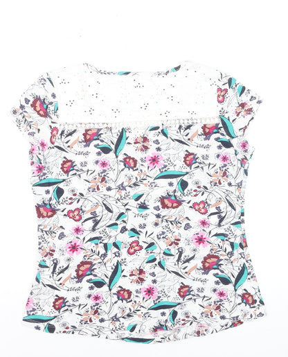 Mantaray Womens Multicoloured Floral Cotton V-Neck T-Shirt Size 10