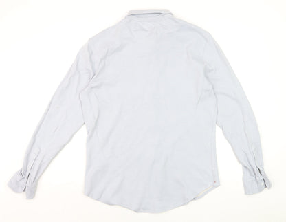 JACHS New York Men's Light Blue Cotton Stretch Long Sleeve Dress Shirt M