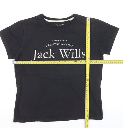 Jack Wills Girls Black 12-13 Years Classic Logo Cotton T-Shirt