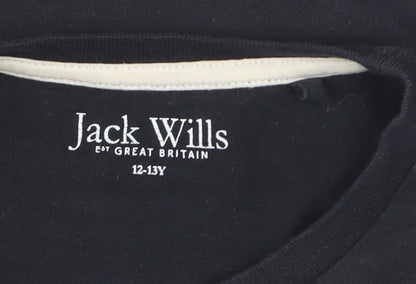 Jack Wills Girls Black 12-13 Years Classic Logo Cotton T-Shirt