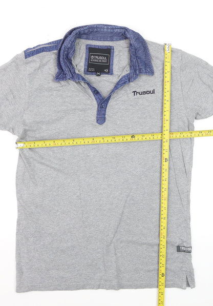 Trusoul Men's Grey Short Sleeve Denim Collar Polo Shirt Size M
