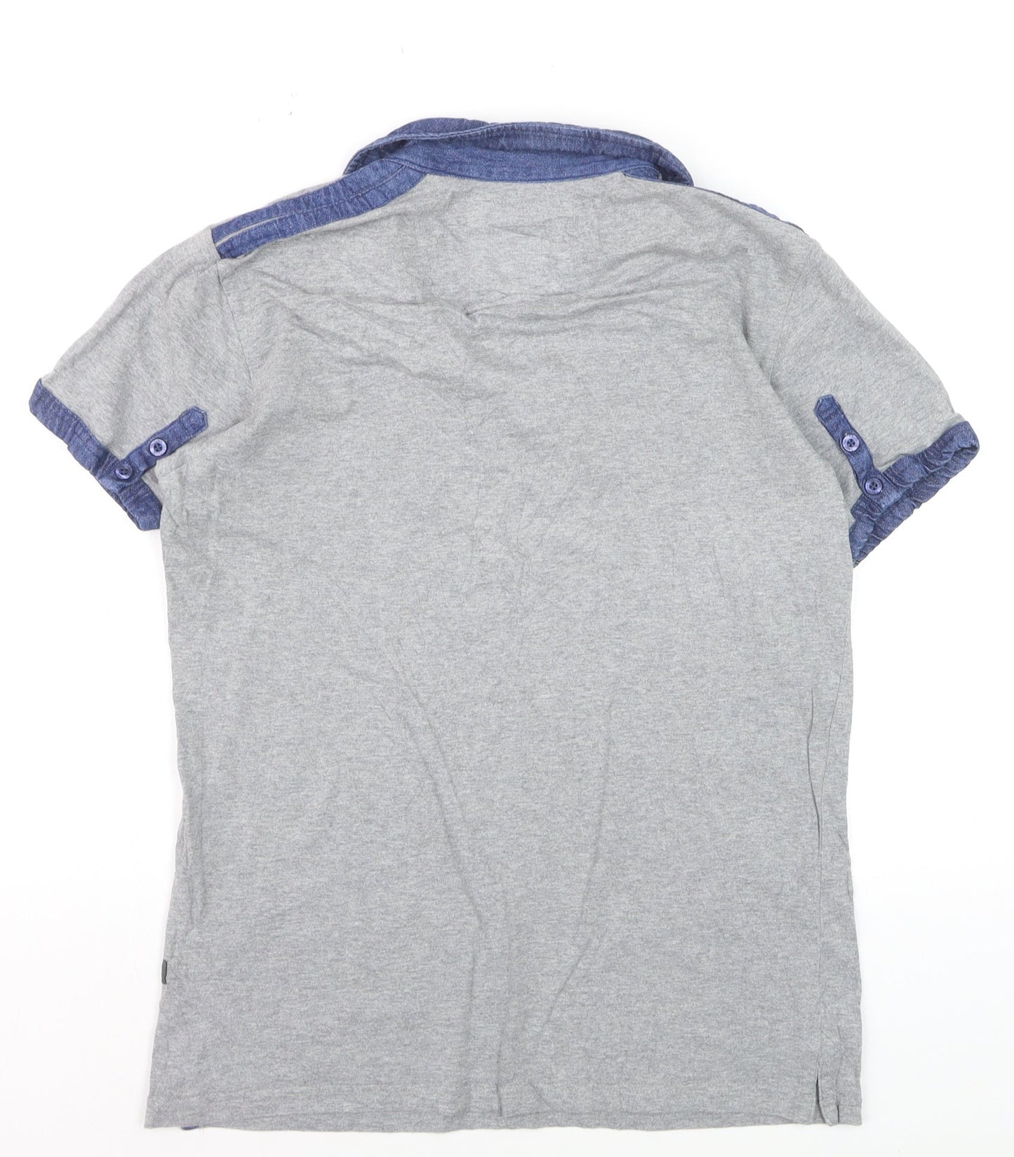 Trusoul Men's Grey Short Sleeve Denim Collar Polo Shirt Size M