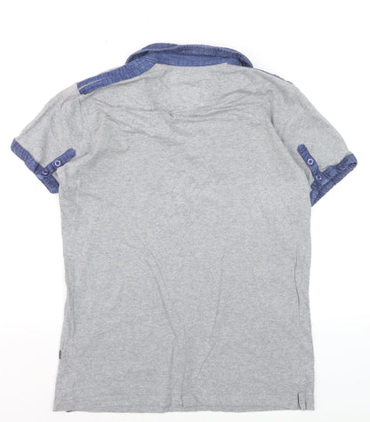 Trusoul Men's Grey Short Sleeve Denim Collar Polo Shirt Size M