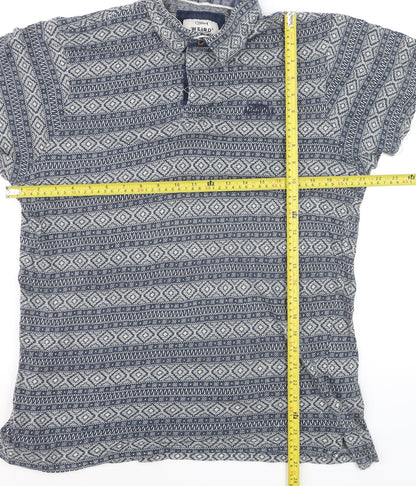 Weird Fish Men’s Blue Geometric Short Sleeve Cotton Polo Shirt L