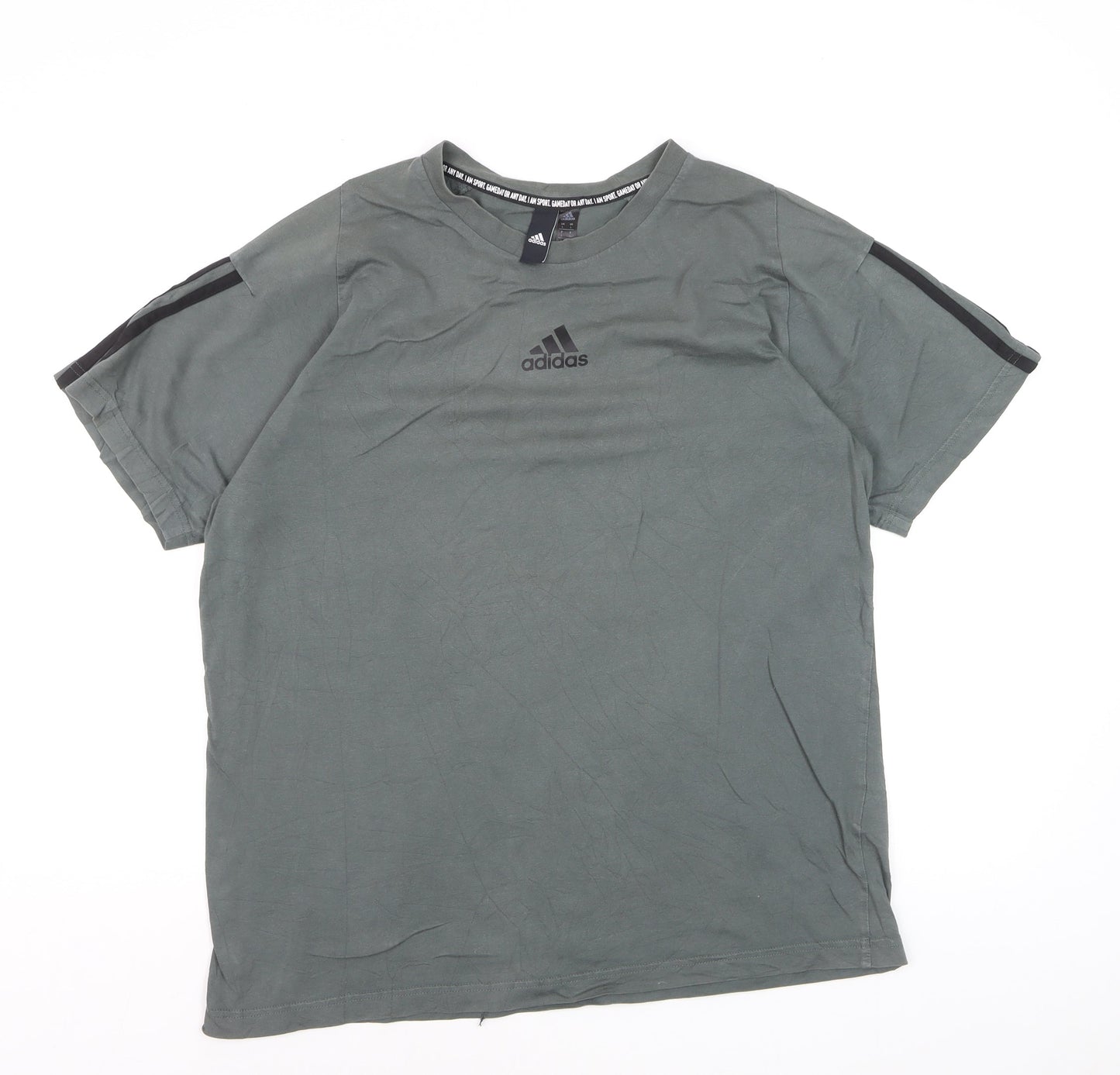 Adidas Men's Green Large Sports T-Shirt Short Sleeve Crew Neck
