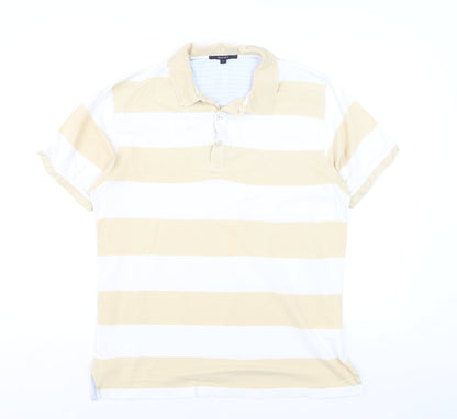 GANT Men’s Beige White Striped Short Sleeve Polo Shirt Size M
