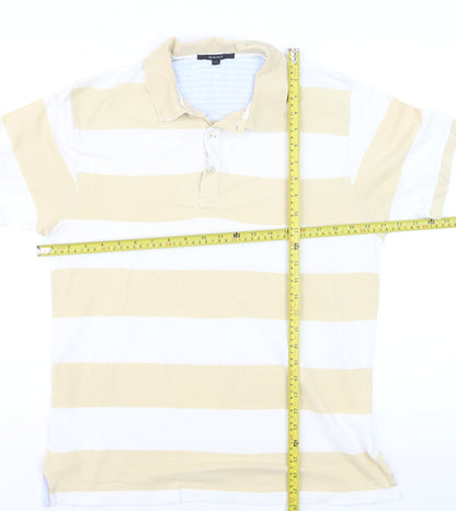 GANT Men’s Beige White Striped Short Sleeve Polo Shirt Size M