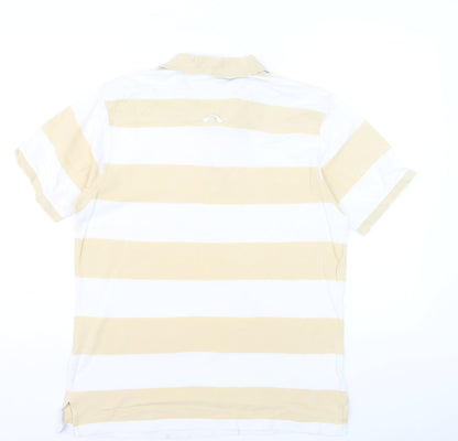 GANT Men’s Beige White Striped Short Sleeve Polo Shirt Size M