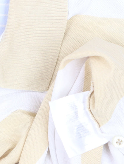 GANT Men’s Beige White Striped Short Sleeve Polo Shirt Size M