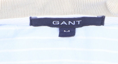 GANT Men’s Beige White Striped Short Sleeve Polo Shirt Size M