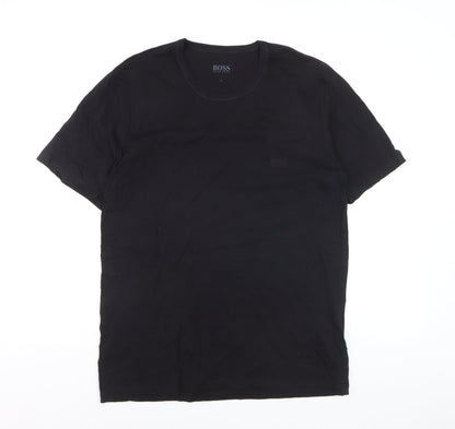 Hugo Boss Men's Black Cotton Crew Neck Regular Fit T-Shirt L